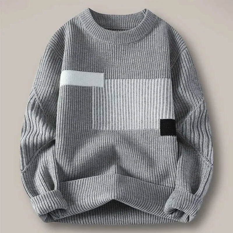 Geometric Knit Sweater – Grey Winter Pullover | Soft Warm Unisex Knitwear