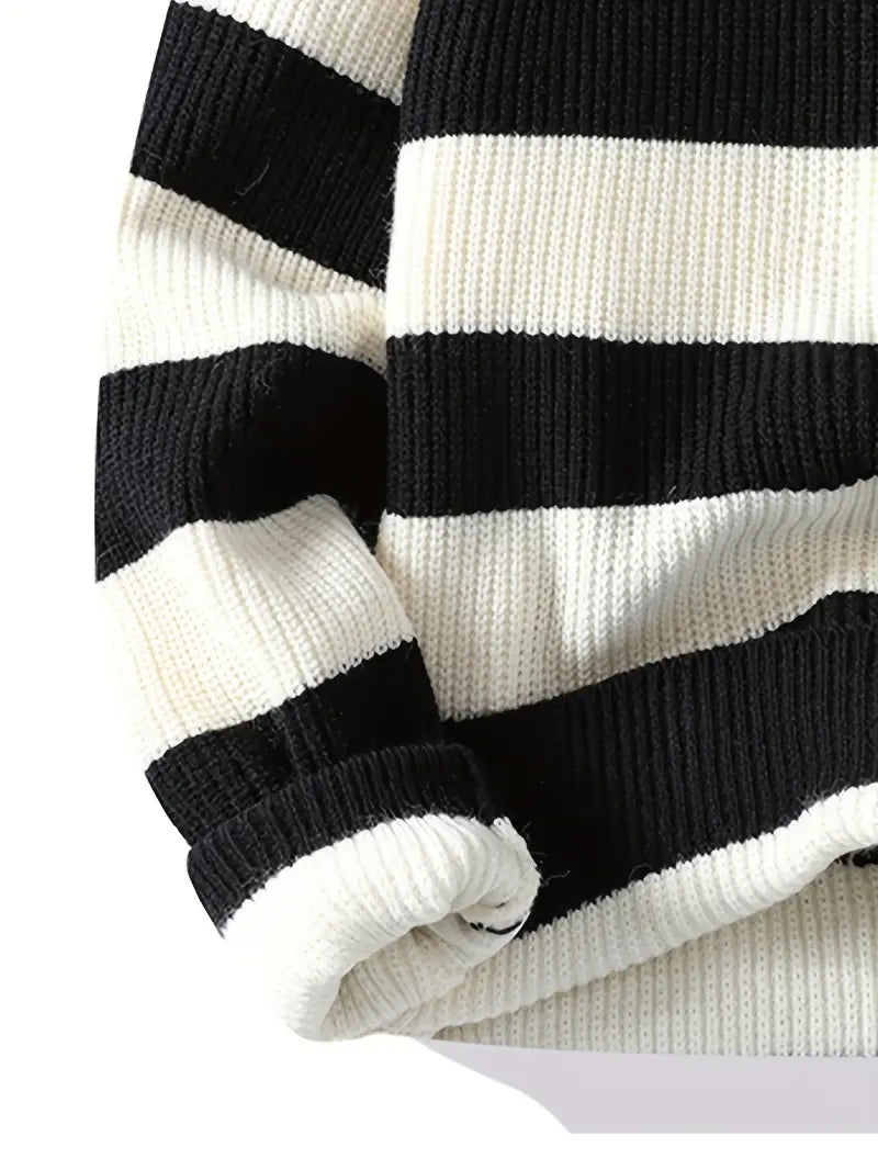 Classic Black & White Striped Knit Sweater