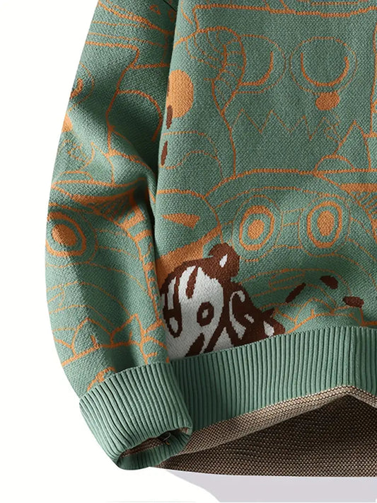 Abstract Jungle Knit Sweater β Green & Orange