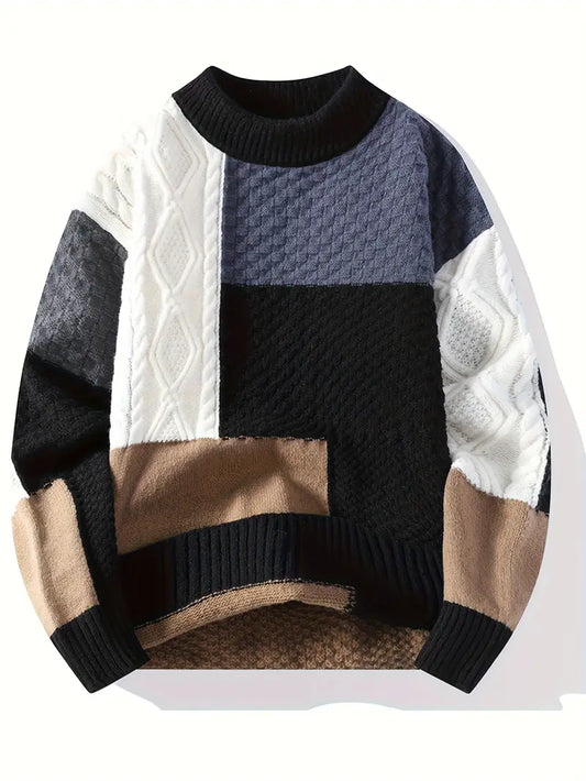 β Premium Multi-Texture Patchwork Knit Sweater