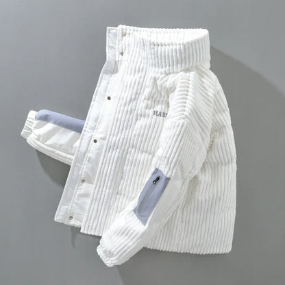 Plush Ribbed Fleece Jacket – Ice White