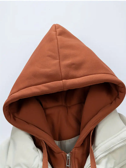 Two-Tone Winter Puffer Jacket with Built-in Hoodie