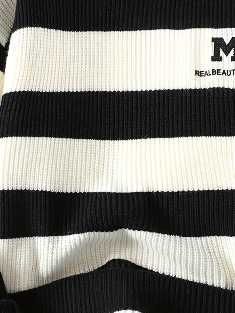 Classic Black & White Striped Knit Sweater