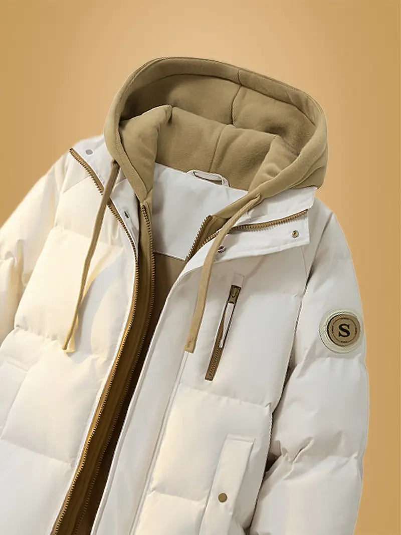 Dual-Layer Winter Puffer Jacket with Fleece Hoodie