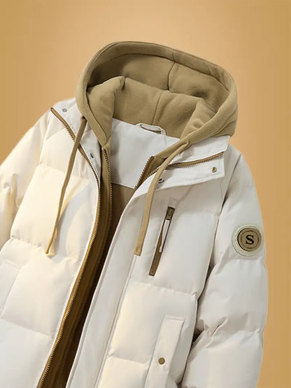 Dual-Layer Winter Puffer Jacket with Fleece Hoodie