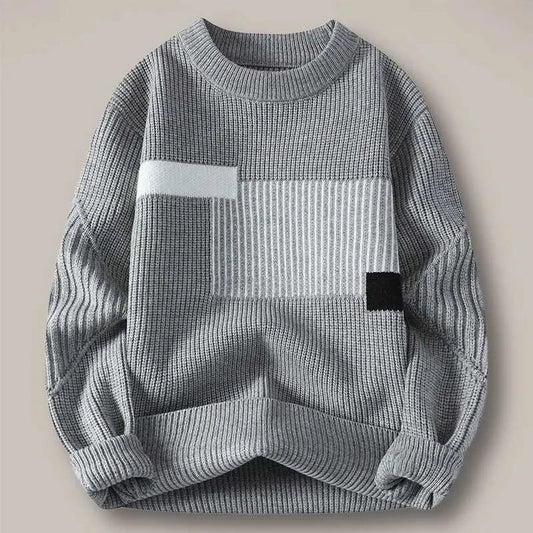Geometric Knit Sweater – Grey Winter Pullover | Soft Warm Unisex Knitwear