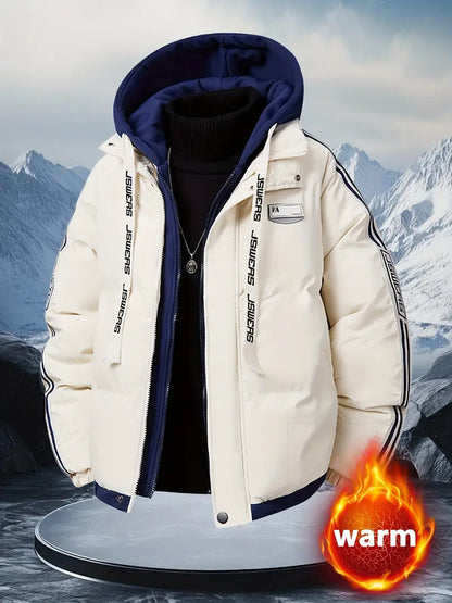 Thick Winter Hooded Puffer Jacket (Layered Style / Streetwear)