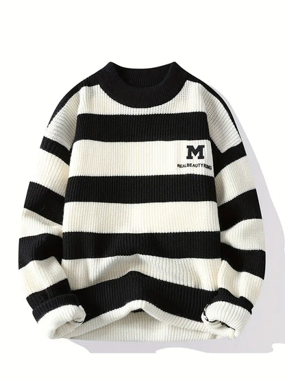 Classic Black & White Striped Knit Sweater