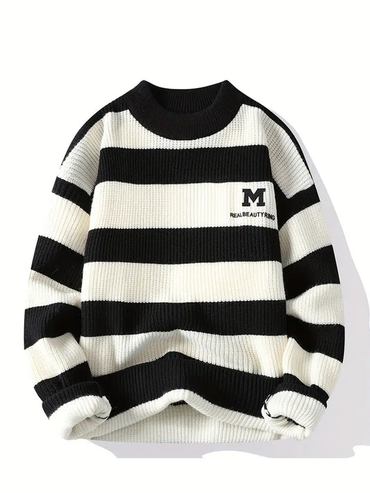Classic Black & White Striped Knit Sweater