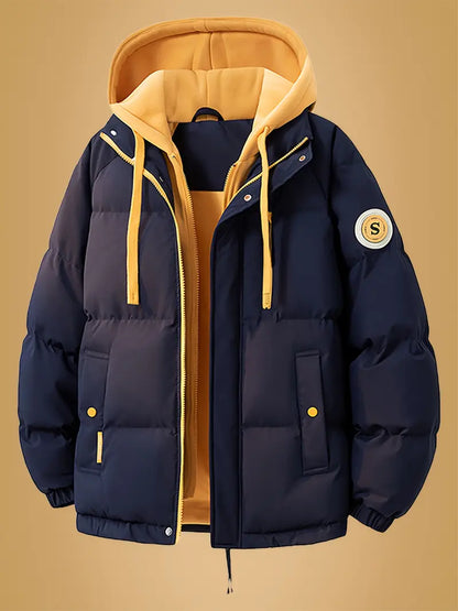Dual-Layer Winter Puffer Jacket with Fleece Hoodie