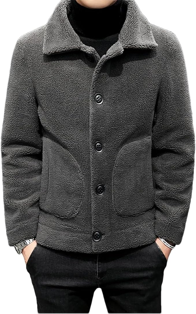 Classic Button-Up Sherpa Jacket – Charcoal Grey