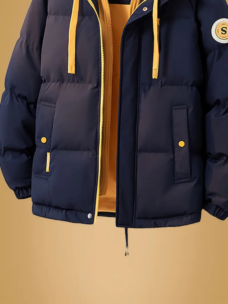 Dual-Layer Winter Puffer Jacket with Fleece Hoodie