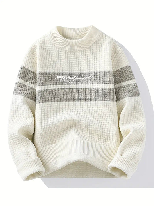 Textured Stripe Knit Sweater – Cream & Grey