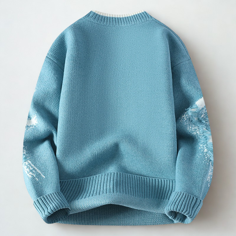 Distressed Knit Sweater – Sky Blue Winter Pullover | Soft Warm Unisex Knitwear