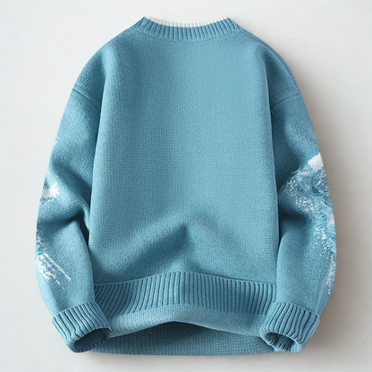 Distressed Knit Sweater – Sky Blue Winter Pullover | Soft Warm Unisex Knitwear