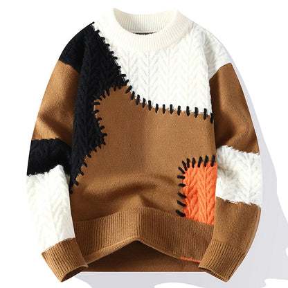Patchwork Knit Colorblock Sweater – Brown Multi