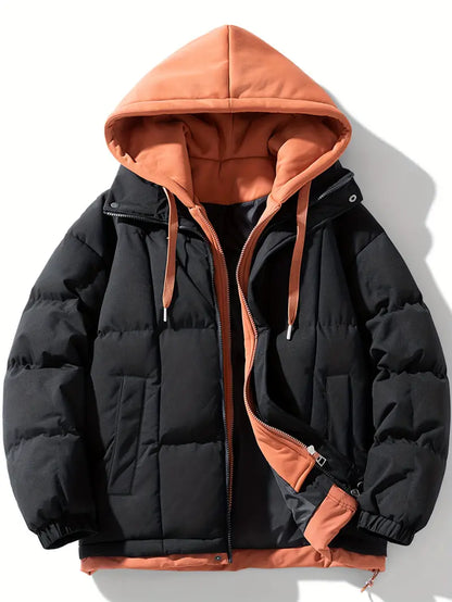 Two-Tone Winter Puffer Jacket with Built-in Hoodie