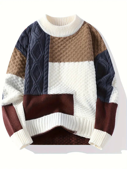 ⭐ Premium Multi-Texture Patchwork Knit Sweater
