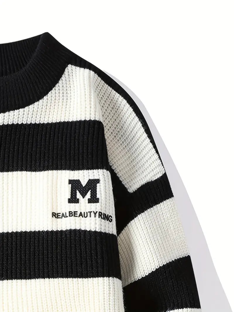 Classic Black & White Striped Knit Sweater