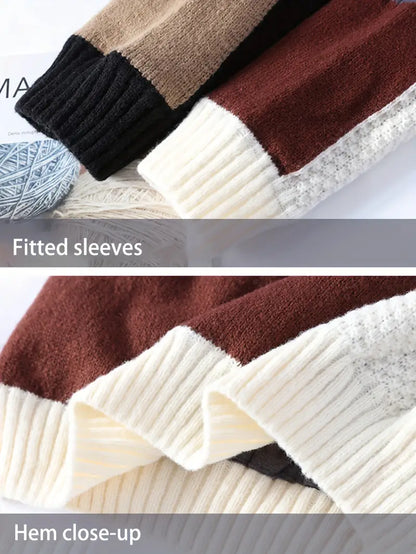 ⭐ Premium Multi-Texture Patchwork Knit Sweater