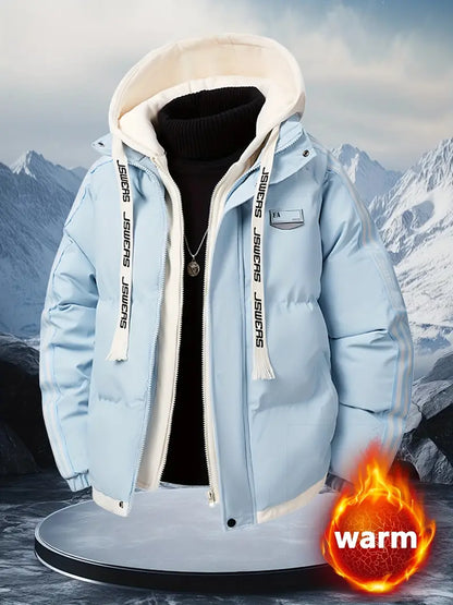 Thick Winter Hooded Puffer Jacket (Layered Style / Streetwear)