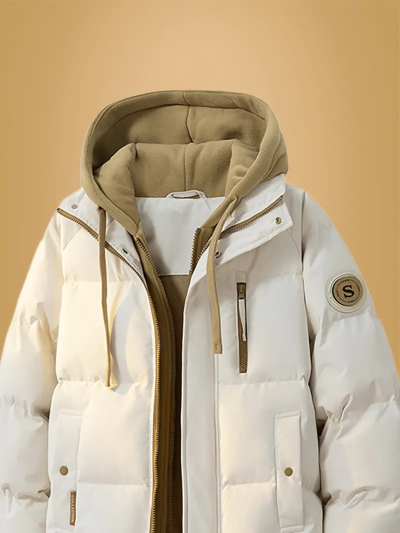 Dual-Layer Winter Puffer Jacket with Fleece Hoodie