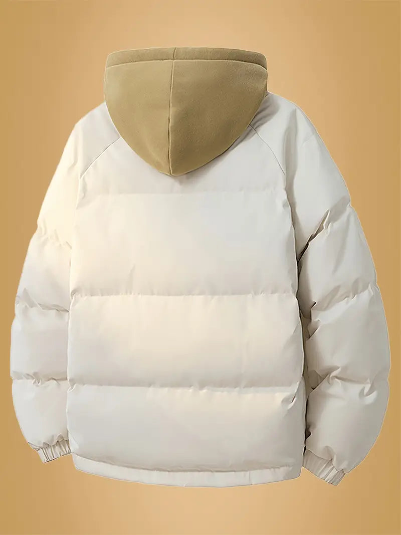 Dual-Layer Winter Puffer Jacket with Fleece Hoodie
