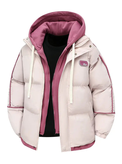Warm Hooded Puffer Jacket with Inner Layer / Winter Hooded Layered Puffer Jacket