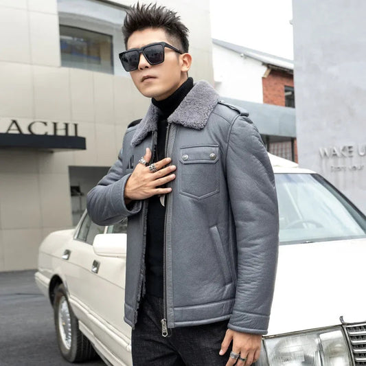 Street Luxe Shearling-Collar Jacket – Steel Grey